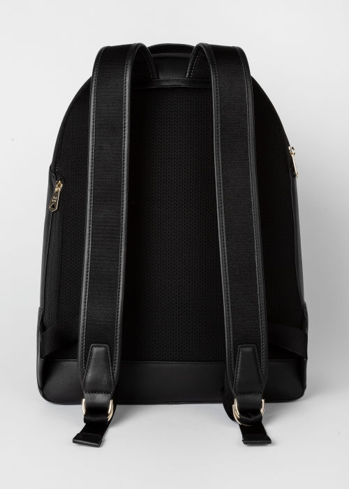 Back view - Men's Black Leather 'Signature Stripe' Backpack Paul Smith