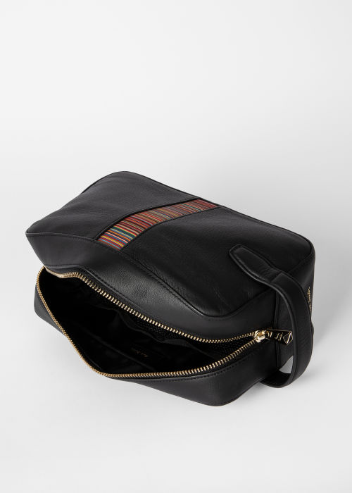 Detail view - Black Leather 'Signature Stripe' Wash Bag Paul Smith