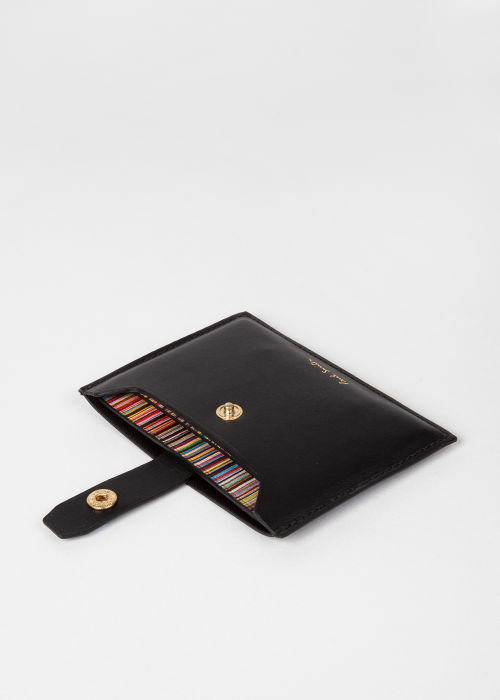 Angled view - Men's Black Credit Hard Holder With Stripe Pull Out Paul Smith
