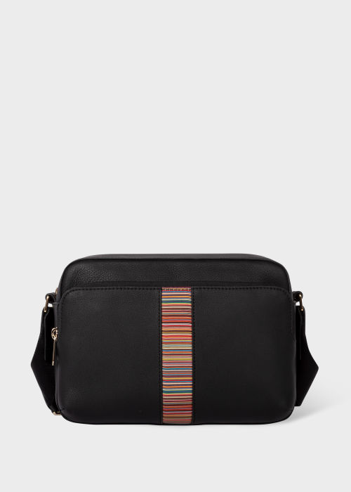 Front View - Black Cross-Body Bag With 'Signature Stripe' Panel Paul Smith