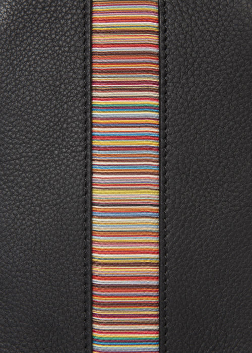 Black Leather 'Signature Stripe' Neck Pouch by Paul Smith