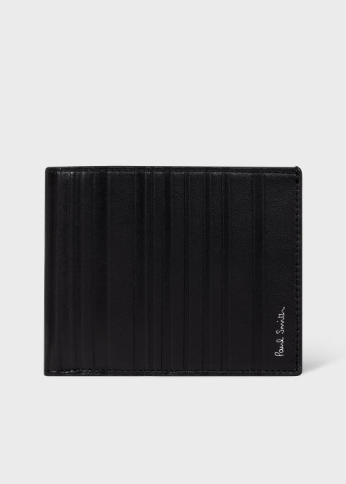 Front View - Black 'Shadow Stripe' Billfold Wallet Paul Smith