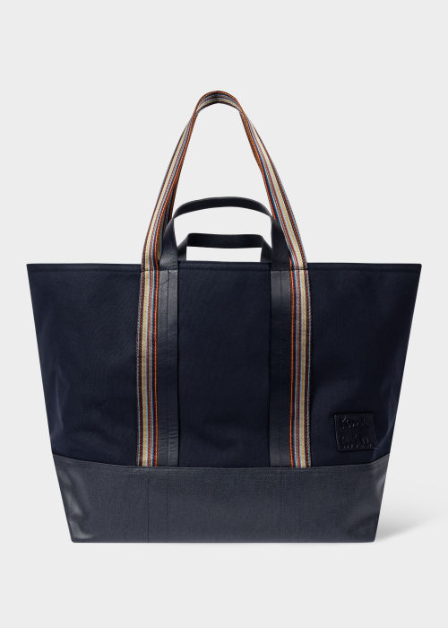 Navy Canvas Tote Bag with 'Signature Stripe' Straps