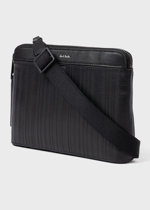 Product view - Men's Black Leather 'Shadow Stripe' Musette Bag Paul Smith