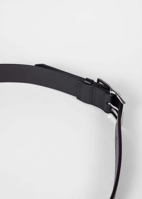 Detail View - Black 'Shadow Stripe' Leather Belt Paul Smith
