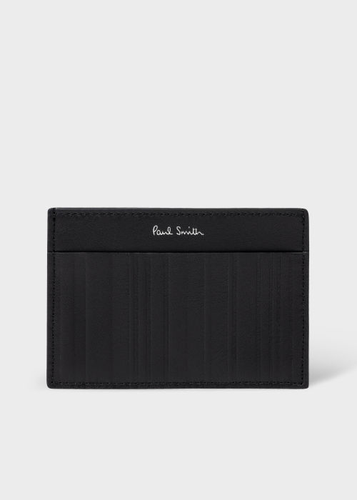 Front View - Black Leather 'Shadow Stripe' Credit Card Holder Paul Smith