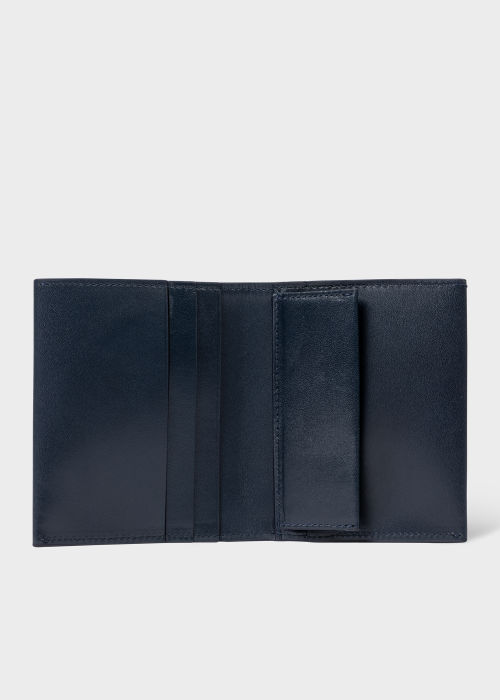 Detail View - Navy Leather 'Signature Stripe' Compact Billfold Wallet Paul Smith