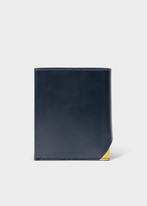 Detail View - Navy Leather 'Signature Stripe' Compact Billfold Wallet Paul Smith