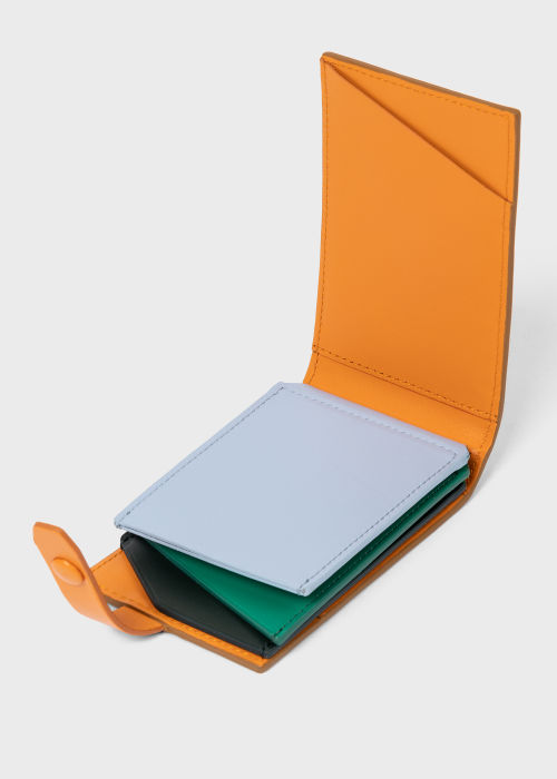 Men's Brown and Orange Leather Card Holder Wallet