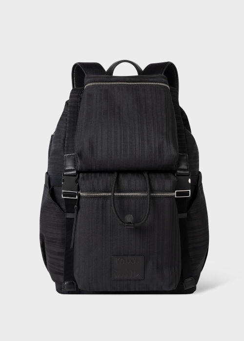 Front View - Black 'Shadow Stripe' Backpack Paul Smith