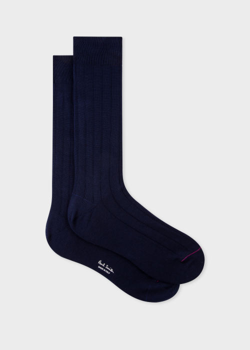 Men's Navy Cotton-Blend Ribbed Socks