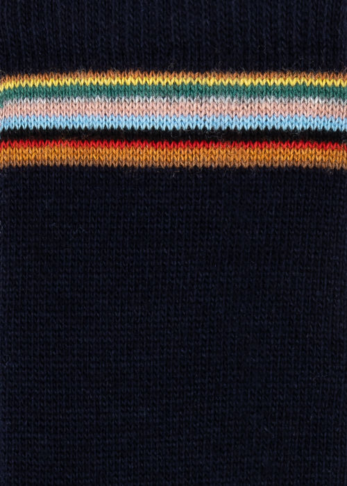 Product view - Men's Navy Wool-Cashmere 'Signature Stripe' Trim Socks Paul Smith