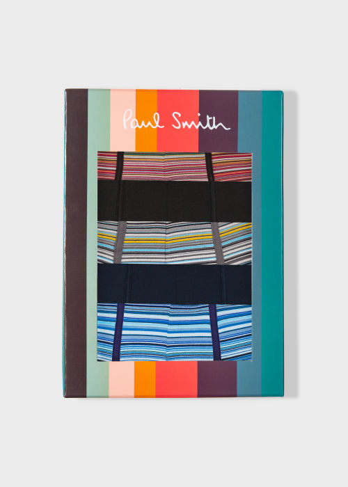 'Signature Stripe' and Plain Boxer Briefs Five Pack by Paul Smith