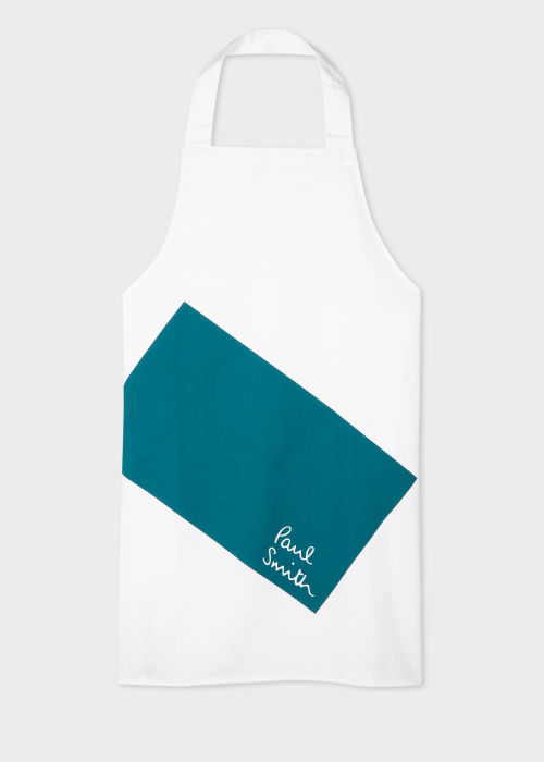Product Front View - White and Teal Color Block Cotton Apron