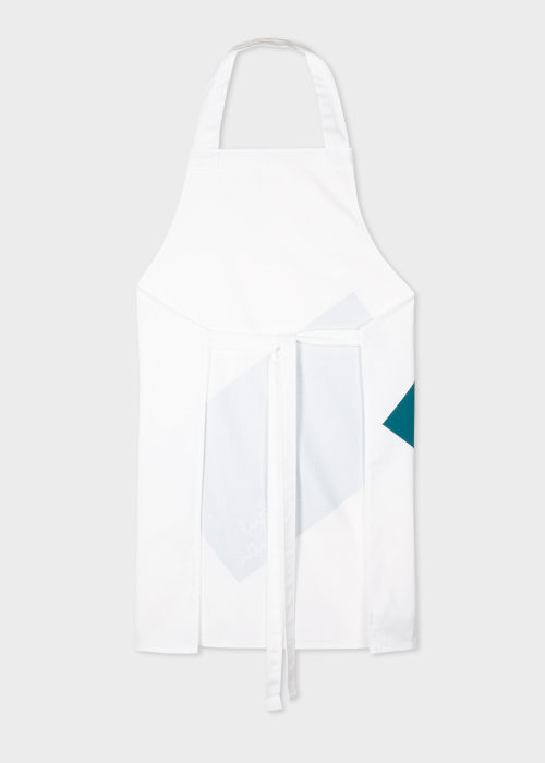 Product Back View - White and Teal Color Block Cotton Apron