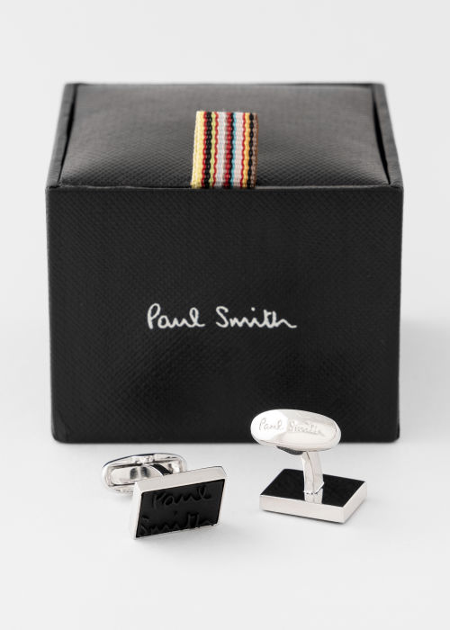 Product View - Men's Black Rubber 'Signature' Cufflinks Paul Smith