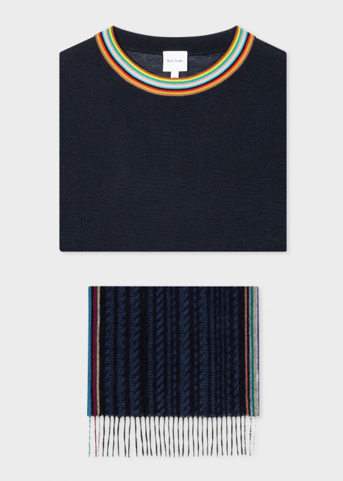 Men's 'Signature Stripe' Navy Sweater & Scarf Gift Set