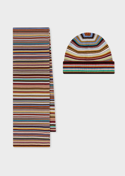 Men's 'Signature Stripe' Merino Wool Beanie Hat & Scarf Gift Set by Paul Smith
