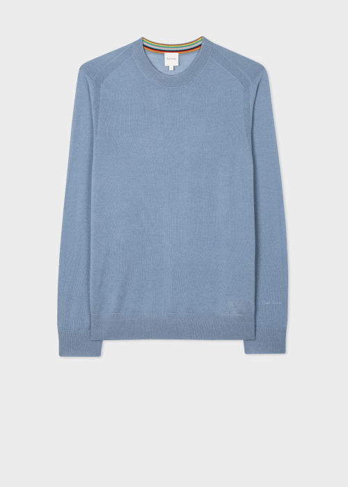 Men's 'Signature Stripe' Scarf & Sky Blue Merino Wool Sweater Gift Set