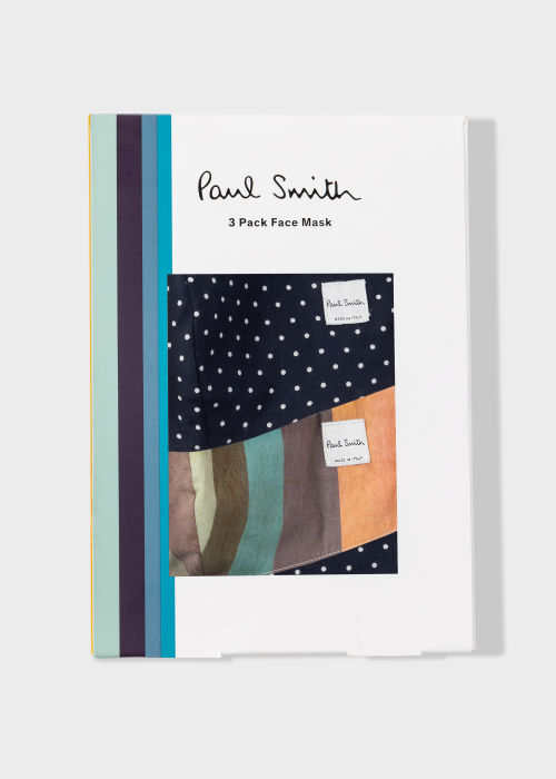 'Artist Stripe' And Navy Polka Dot Print Face Coverings Three Pack by Paul Smith