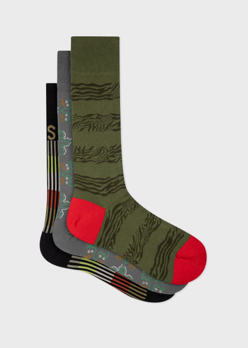 Green Mixed Pattern Socks Three Pack by Paul Smith