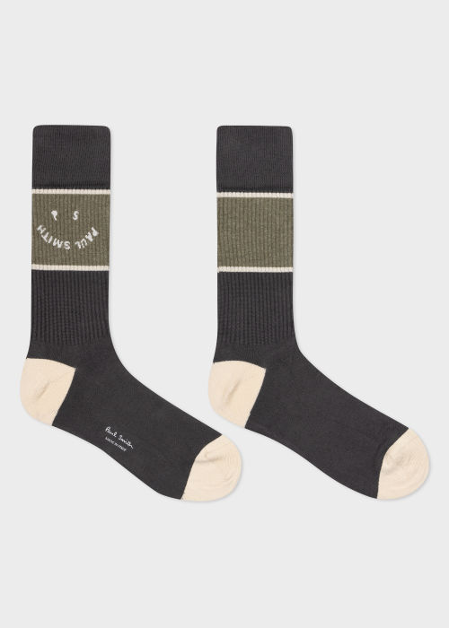 Detail View - Neutral Toned 'PS Happy' Socks Three Pack Paul Smith