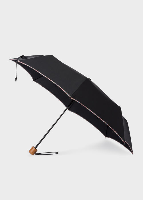 Black Telescopic Umbrella With 'Signature Stripe' Trims 