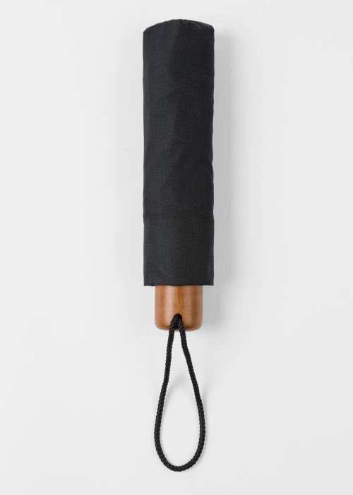 Black Telescopic Umbrella With 'Signature Stripe' Trims 