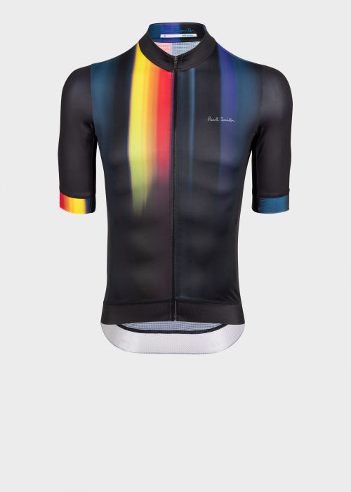 Front view - Black Race Fit Cycling Jersey With 'Artist Stripe' Fade Paul Smith