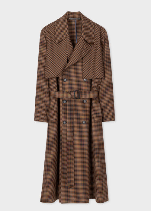 Product View - Men's Brown Wool Gingham Trench Coat Paul Smith