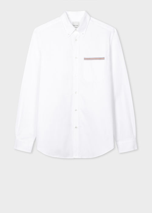 White Cotton 'Signature Stripe' Oxford Shirt by Paul Smith