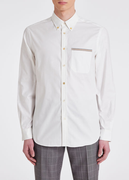 Men's White Cotton 'Signature Stripe' Oxford Shirt