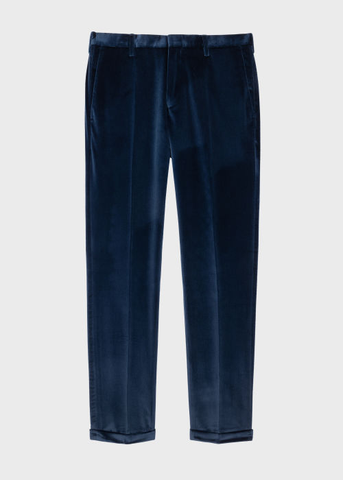 Men's Slim-Fit Navy Cotton Velvet Trousers