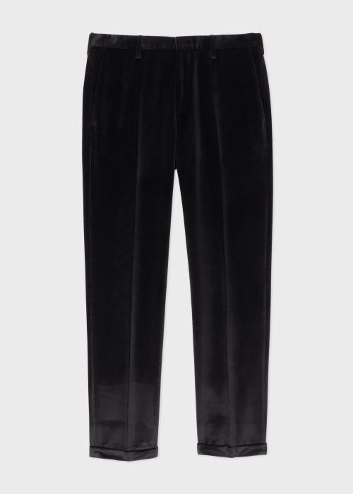 Front view - Men's Slim-Fit Black Cotton Velvet Trousers Paul Smith