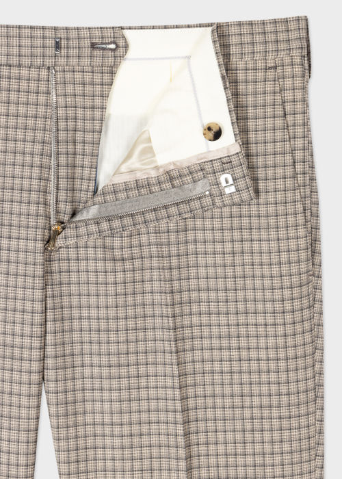Product view - Slim-Fit Ecru Check Stretch-Wool Trousers