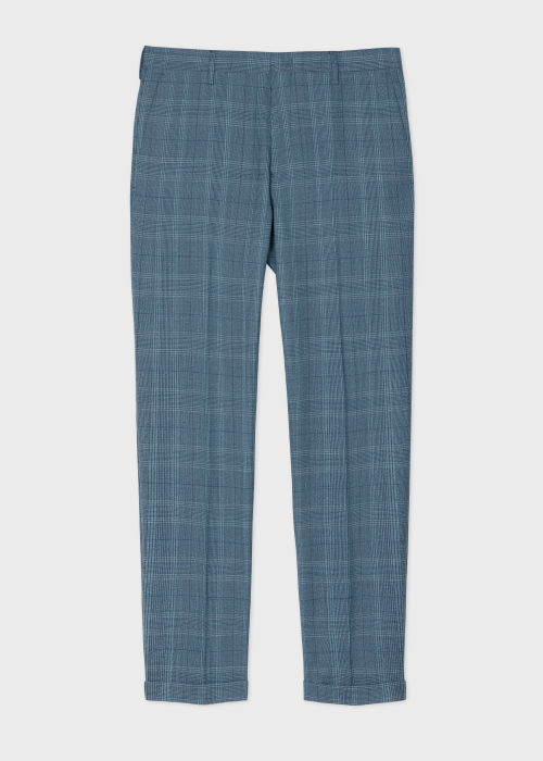 Slim-Fit Blue Wool Check Pants