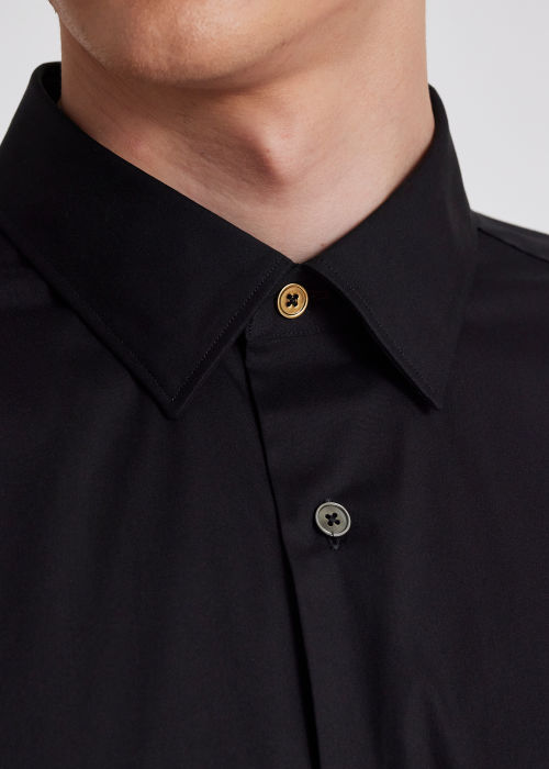 Model View - Super Slim-Fit Black Shirt With 'Artist Stripe' Cuff Lining by Paul Smith