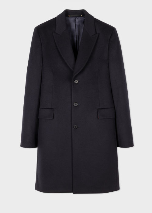Front View - Navy Blue Wool-Cashmere Epsom Coat Paul Smith