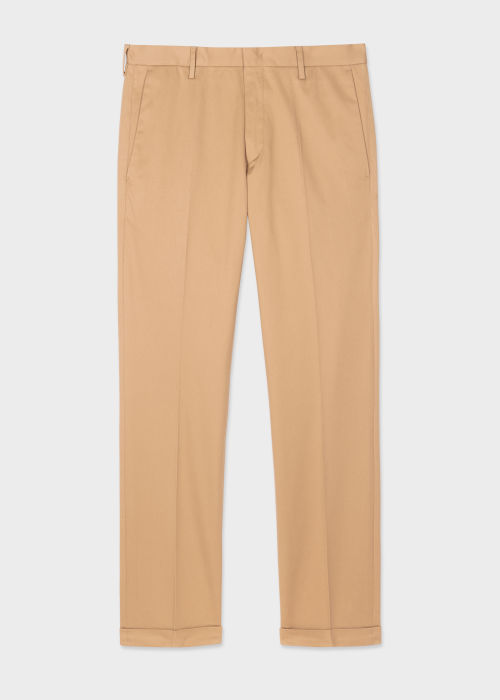 Front view - Men's Slim-Fit Tan Cotton-Stretch Chinos Paul Smith