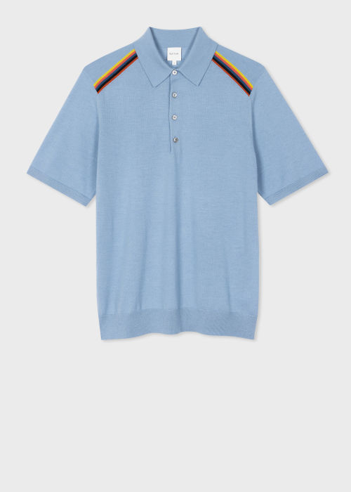 Product view - Men's Light Blue 'Artist Stripe' Washable Wool Polo Shirt Paul Smith