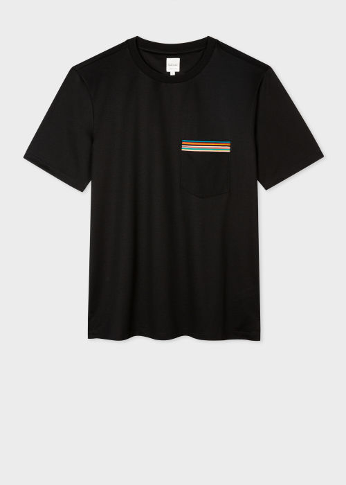 Front view - Men's Black 'Signature Stripe' Pocket T-Shirt Paul Smith