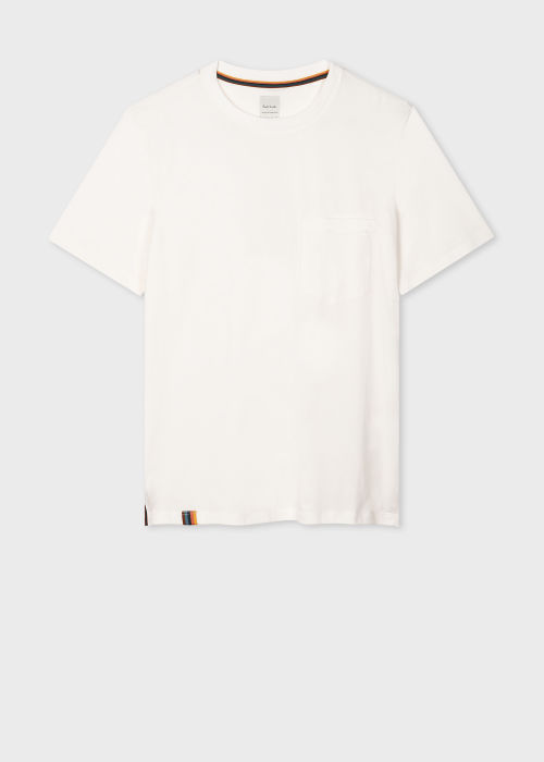 Front view - Men's White Pocket T-Shirt With 'Artist Stripe' Tab Paul Smith