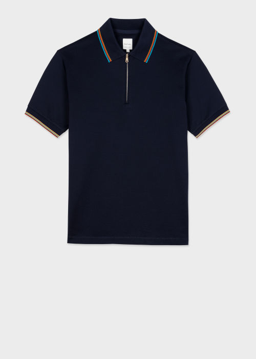 Men's Navy Cotton Stripe Trim Polo Shirt