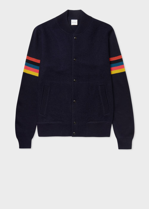 Navy Wool 'Artist Stripe' Arm Bomber Jacket