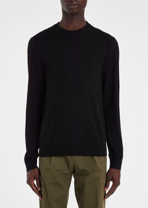 Model View - Black Merino Wool Sweater Paul Smith