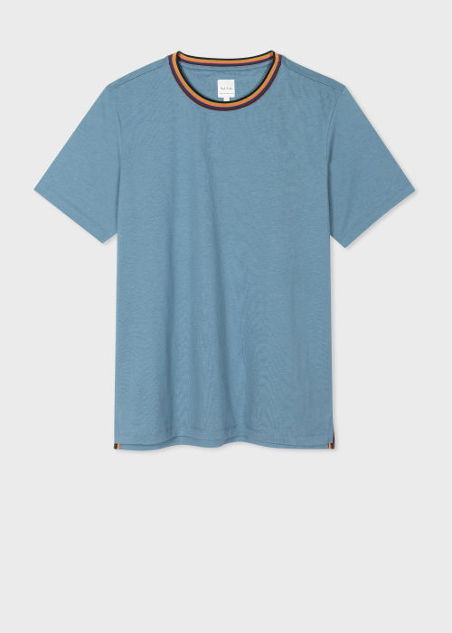 Tee-Shirt Bleu Poudré à Col "Artist Stripe" Paul Smith - Vue de face