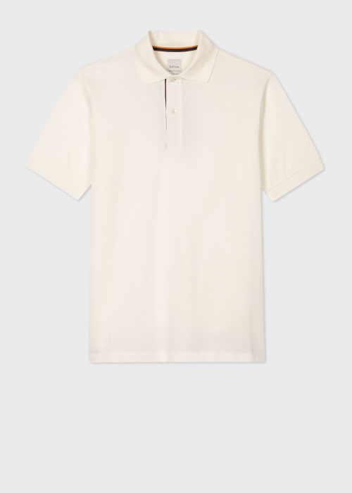 Product View - Men's White Cotton 'Artist Stripe' Placket Polo Shirt Paul Smith