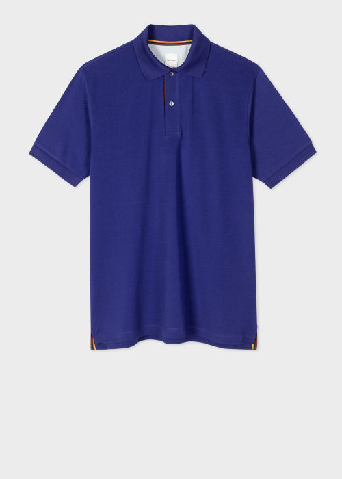 Front View - Blue 'Artist Stripe' Placket Polo Shirt Paul Smith