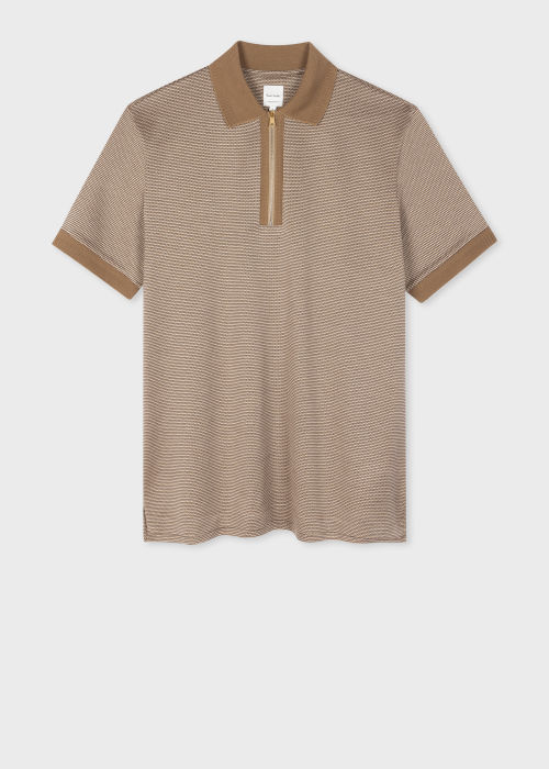 Front View - Beige Contrast Collar Polo Shirt Paul Smith