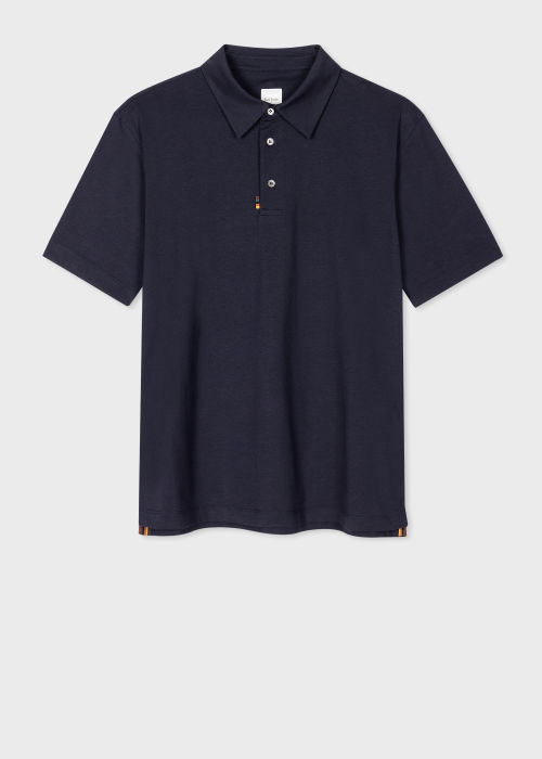 Product view - Men's Navy Jersey Polo Shirt with 'Artist Stripe' Tab Paul Smith